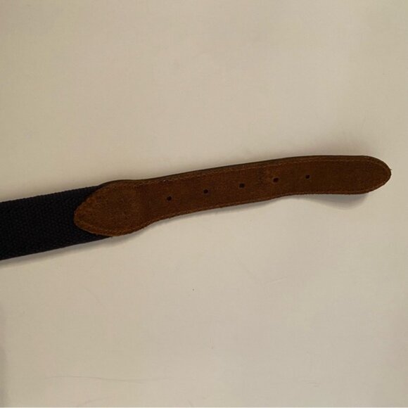 THE BELTED COW BELT BLUE CANVAS RED CHILI PEPPER BROWN LEATHER SIZE 34 USA - Picture 8 of 8